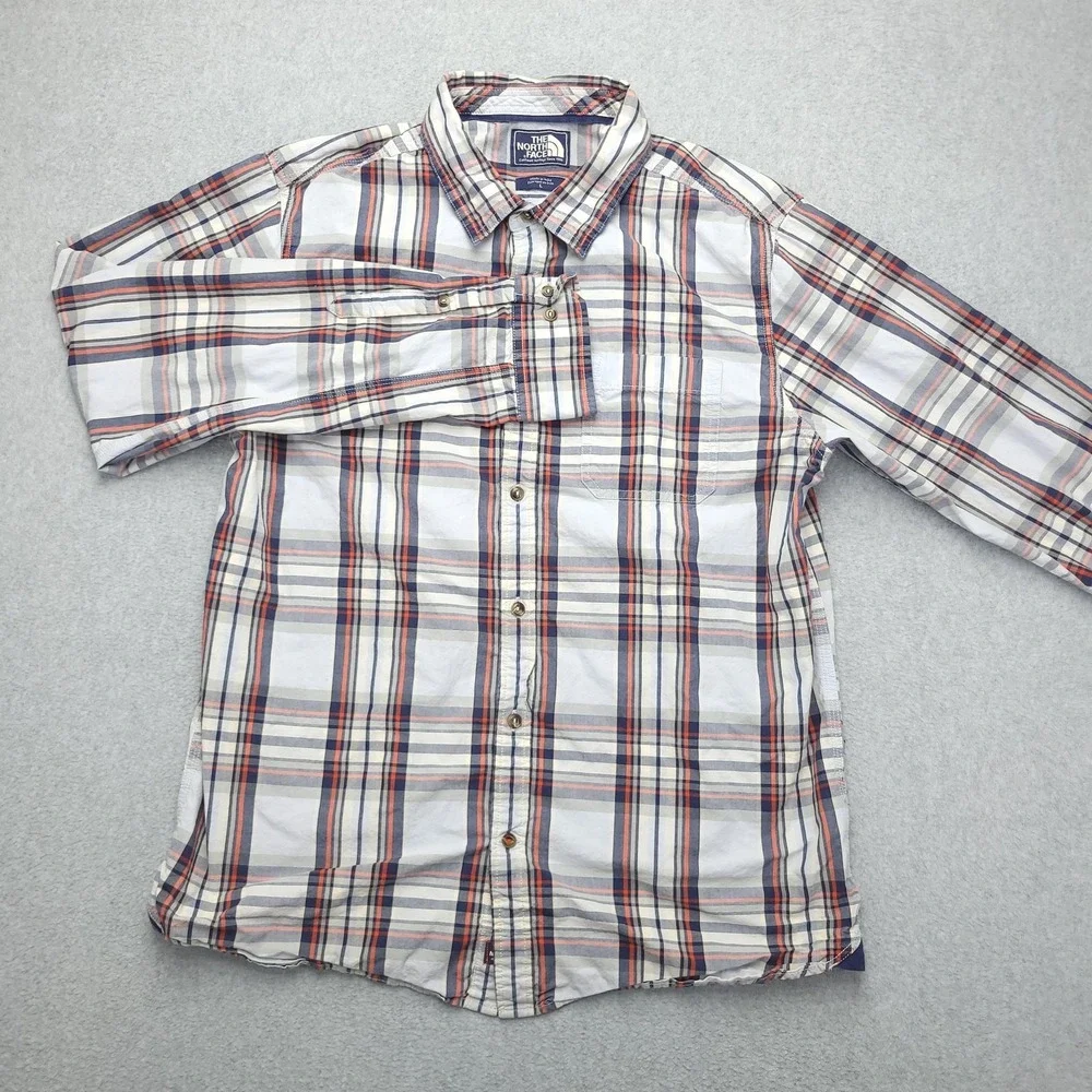 The North Face Shirt Mens‎ Large Blue Plaid Long Sleeve Button Up Casual